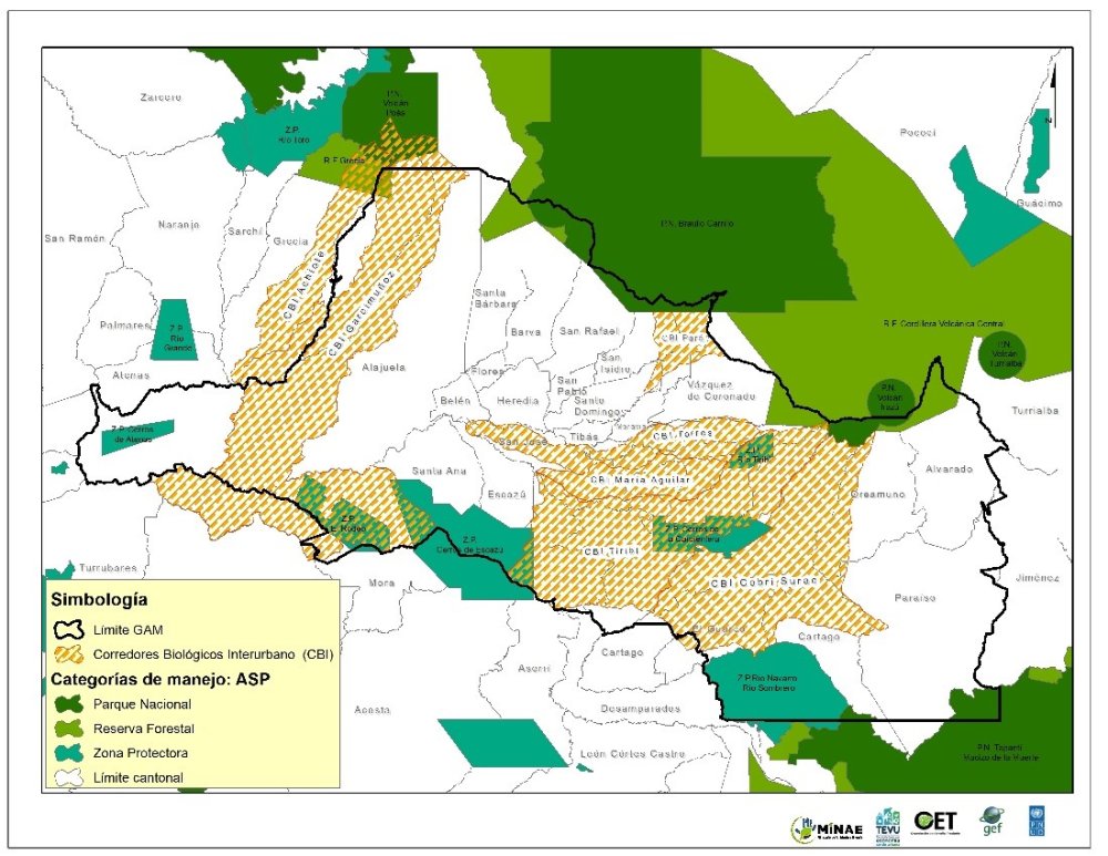 Figura 2. Mapa sobre la ubicación de las ASP y CBI, en la GAM.